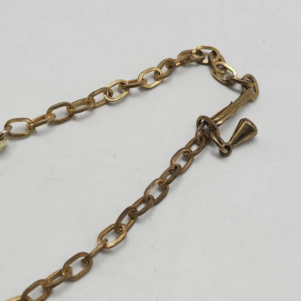 Vintage Gold Tone Necklace With Black Enamel White MOP Floral Design